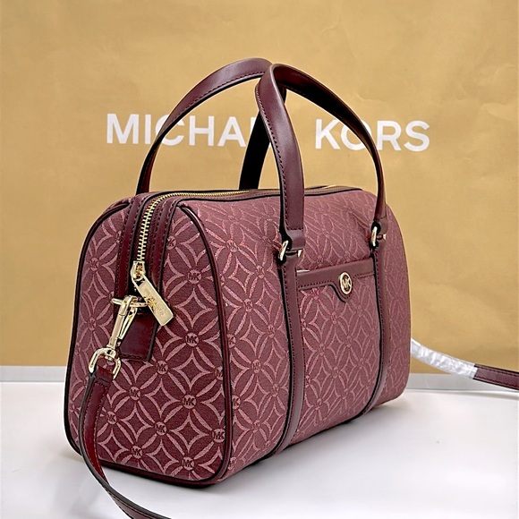 MICHAEL KORS JST TRAVEL MEDIUM DUFFLE SATCHEL SHOULDER CROSSBODY BAG MK OXBLOOD - Picture 4 of 15